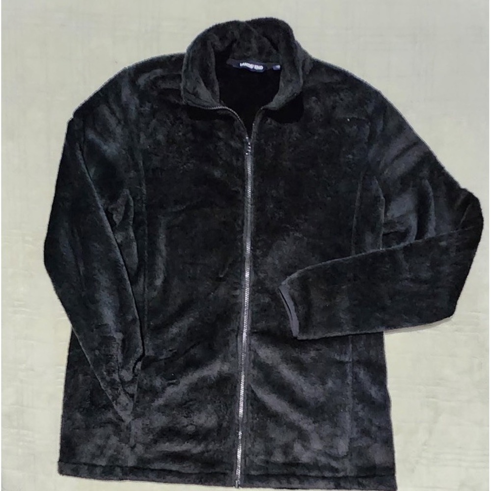 LANDS' END Full‎ Zip Plush Fleece Jacket Women's Size XL/T 18 Black Jacket